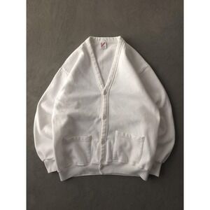 Vintage 90s Jerzees White Cotton Blend Cardigan Sweatshirt Made In USA L